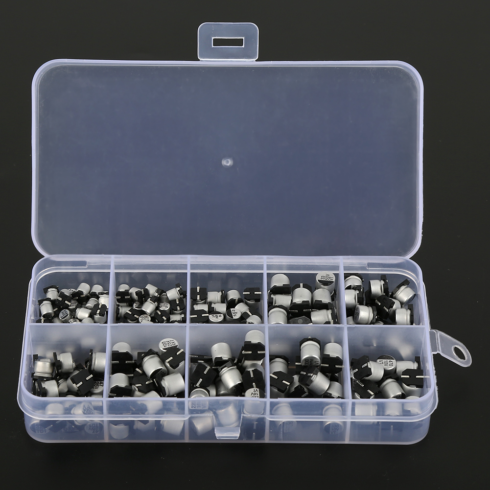 200-teiliges Smd-sortiment An Elektrolytkondensatoren, 10 Werte, 10 V 50 V, 1 Μf 470 Μf, Inklusive Aufbewahrungsbox