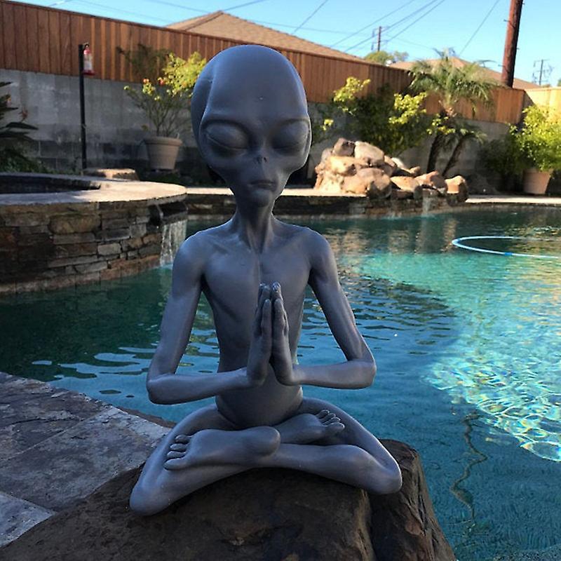 Grenzüberschreitend Heiß Begehrte Meditations-alien-gartenornamente Aus Kunstharz, Ufo-außendekorationsstatue, Alien