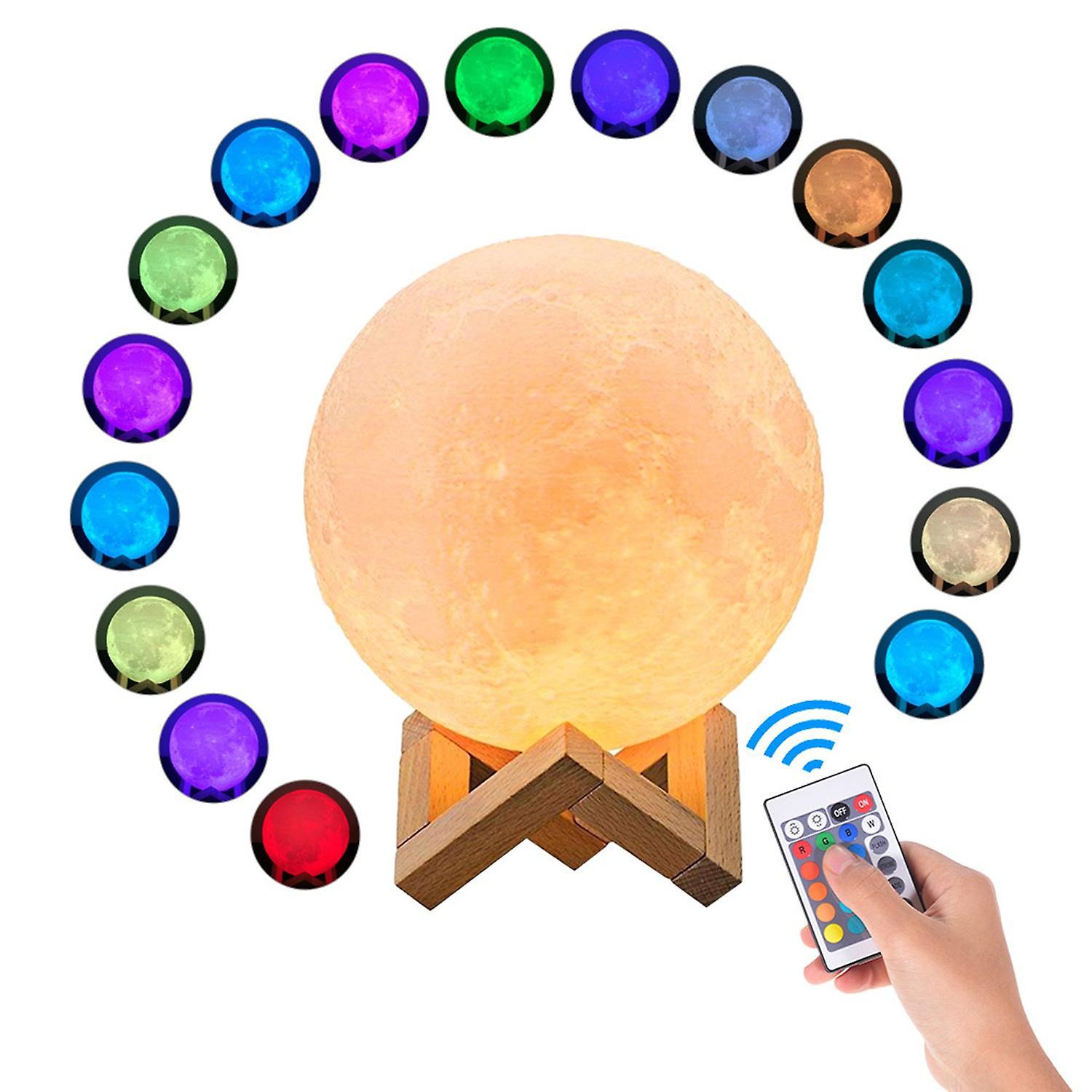 Mondlampe, 3d-gedrucktes Led-nachtlicht Mit 16 Leuchtenden Farben, Inklusive Ständer, Fernbedienung, Touch-steuerung Und Usb-anschluss.