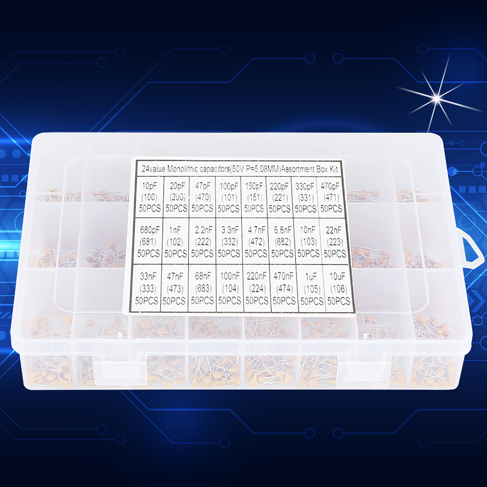Sortiment Mit 1200 Monolithischen Keramikkondensatoren (24 Werte, 50 V, 10 Pf–10 Μf)