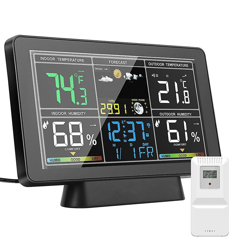 Wetterstation Mit Kabellosem Innen-/außenthermometer, Temperatur- Und Feuchtigkeitsanzeige, 7,5-zoll-farbdisplay