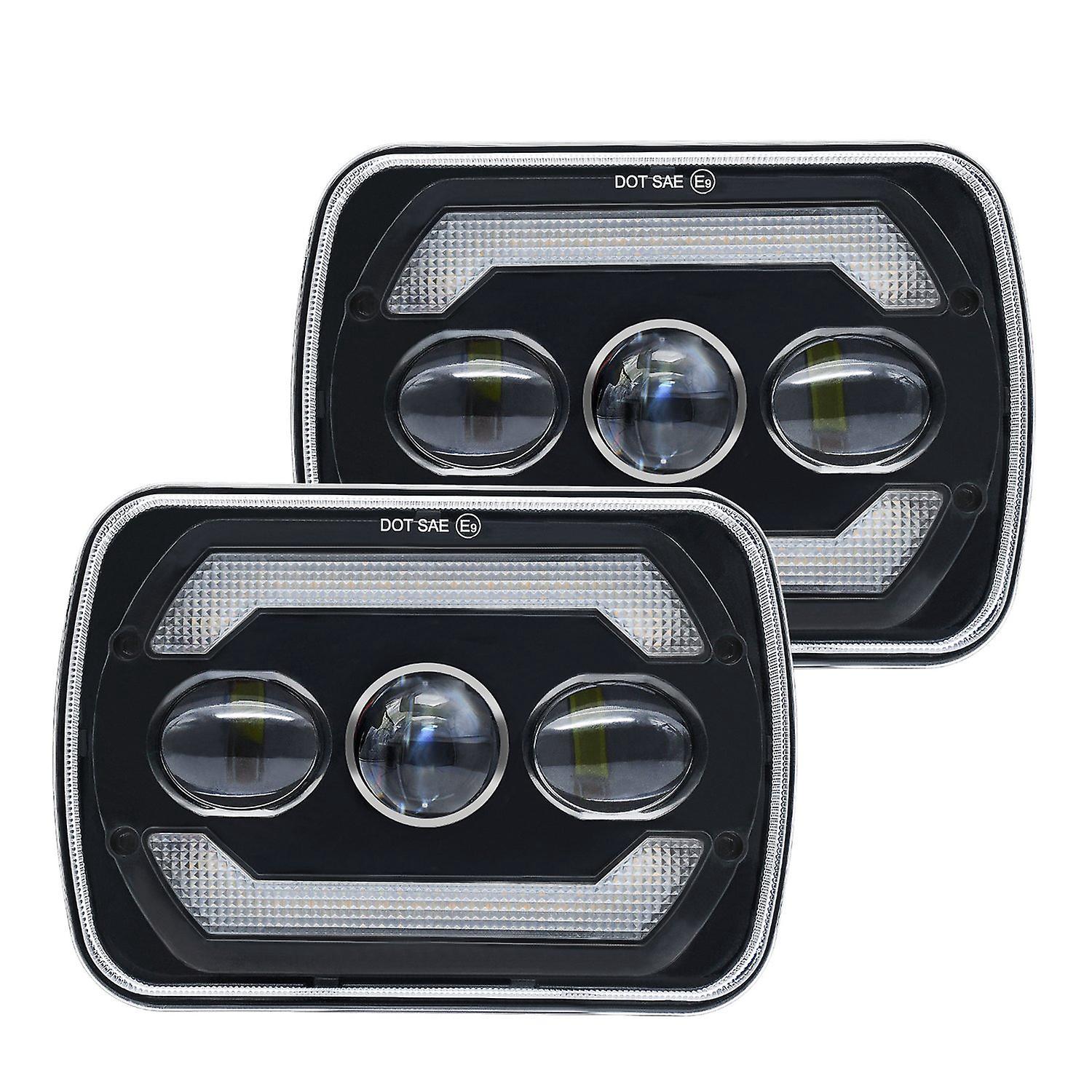 2 Stück 7-zoll-led-scheinwerfer, Zugelassen 7x6 Und 5x7 Zoll Led-scheinwerfer Mit Weißem Fern-/abblendlicht Und Tagfahrlicht In Gelb.
