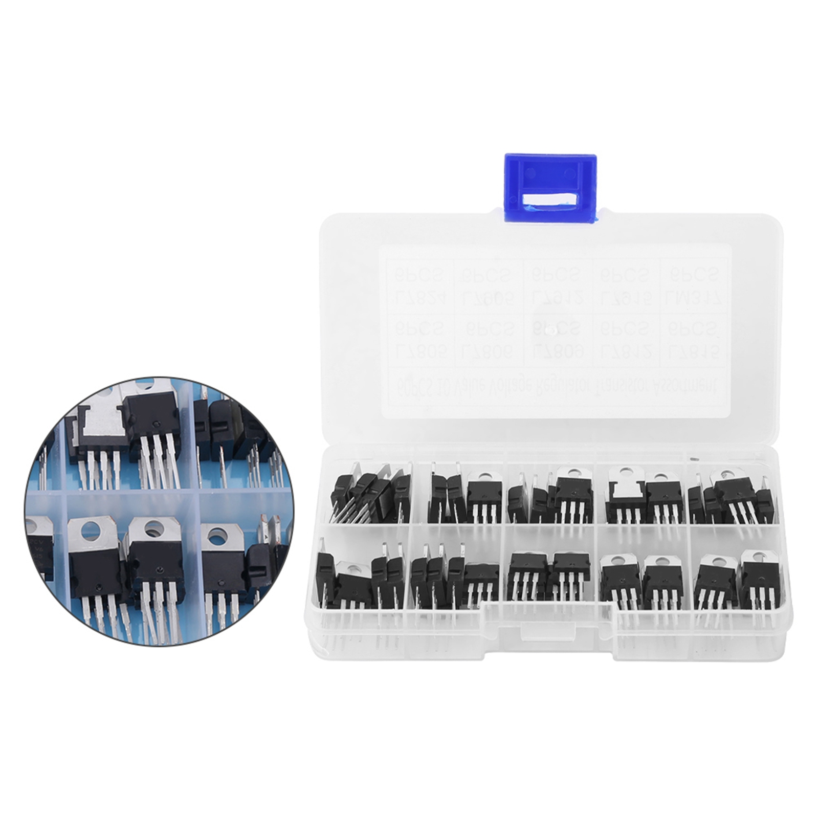 60-teiliges Sortiment An Transistoren (10 Werte) L7805cv Lm317t Mit Aufbewahrungsbox