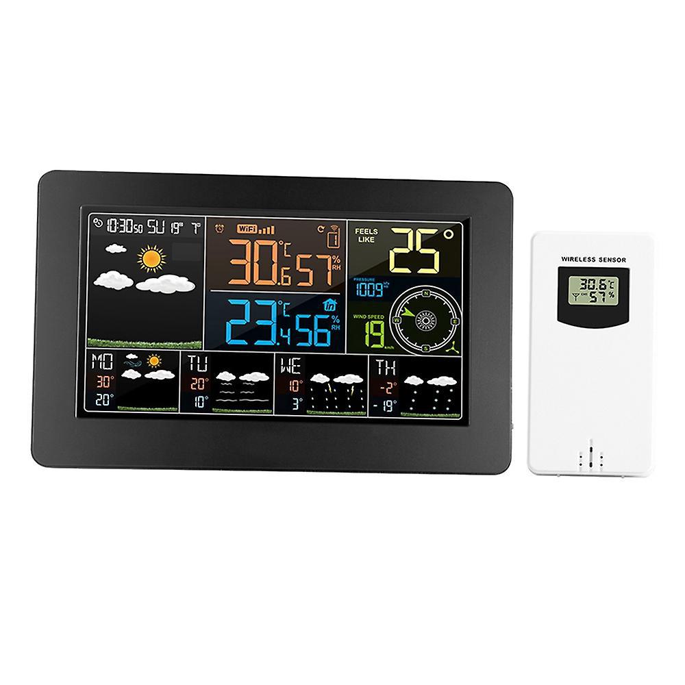 Multifunktionale Farb-wlan-wetterstation Mit App-steuerung, Innen-/außentemperaturanzeige, Eu-stecker