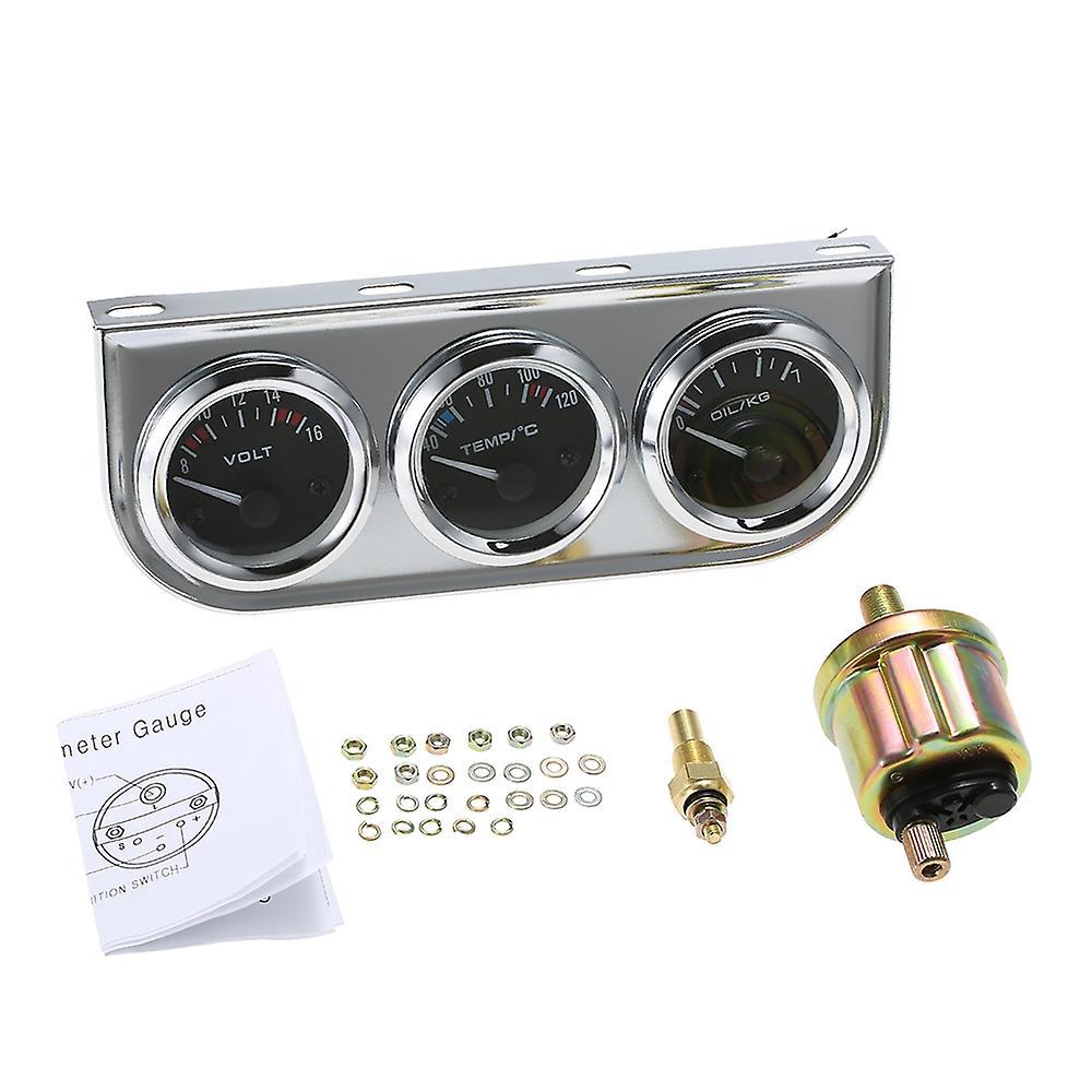3-in-1 Chrom-instrumentensatz (52 Mm): Öldruckanzeige, Wassertemperaturanzeige (in Celsius), Voltmeter Für Auto Und Motorrad