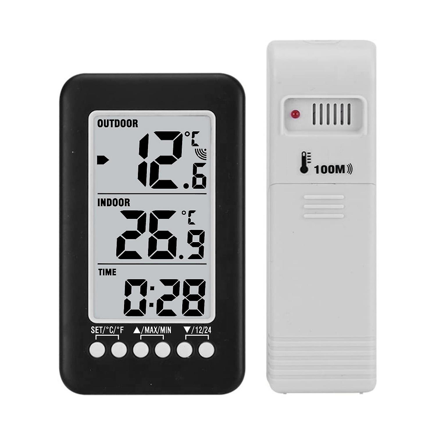 Kabelloses Digitales Lcd-thermometer Für Den Innen- Und Außenbereich Mit Uhr, Temperaturanzeige In °c/°f Und Sender