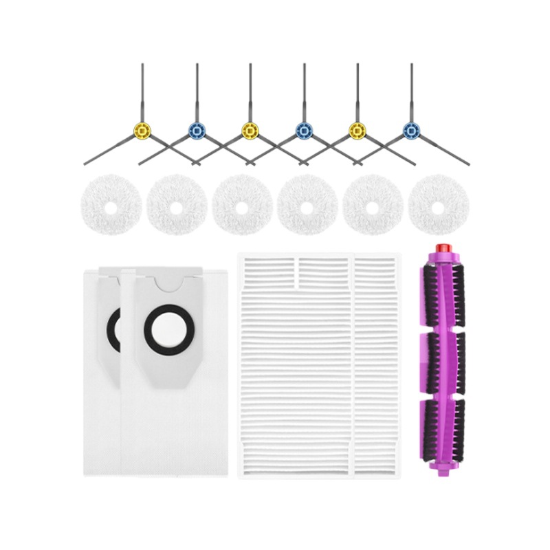 Zubehörset Für Midea V10/v12 Saugroboter – Hauptbürste, Hepa-filter, Seitenbürsten, Reinigungstücher Und Staubbeutel, 17-teilig, Mehrfarbig