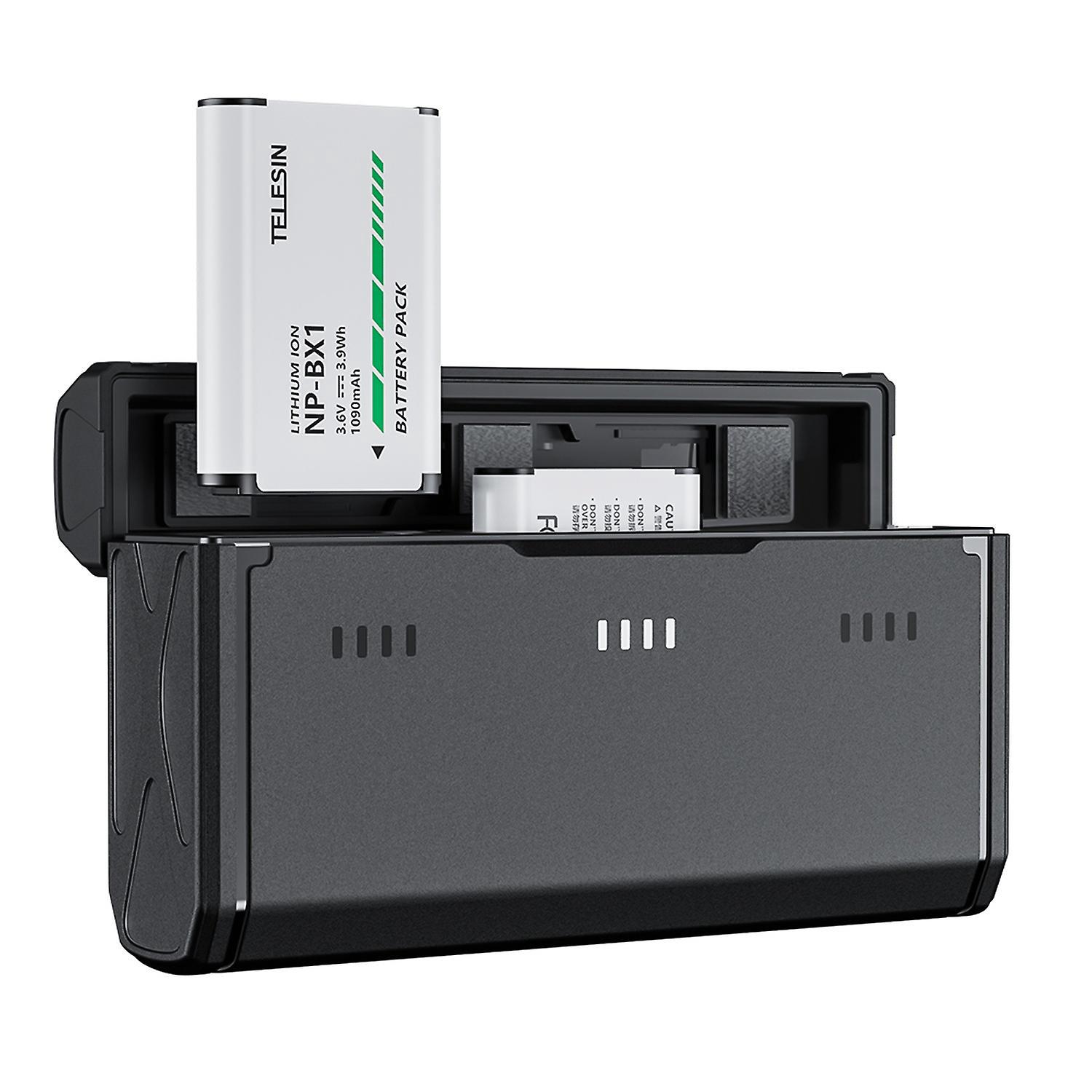 Telesin Cmr-001 2 Stück Np-bx1 Akkus + 3-fach Ladegerät Mit Kartensteckplätzen Und Usb-anschluss (kompatibel)