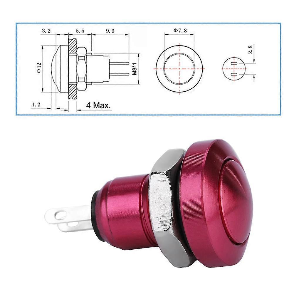1a 24v 8mm Mini Wasserdichter Kfz-momentan-drucktaster, Zink-aluminium-legierung, Rot