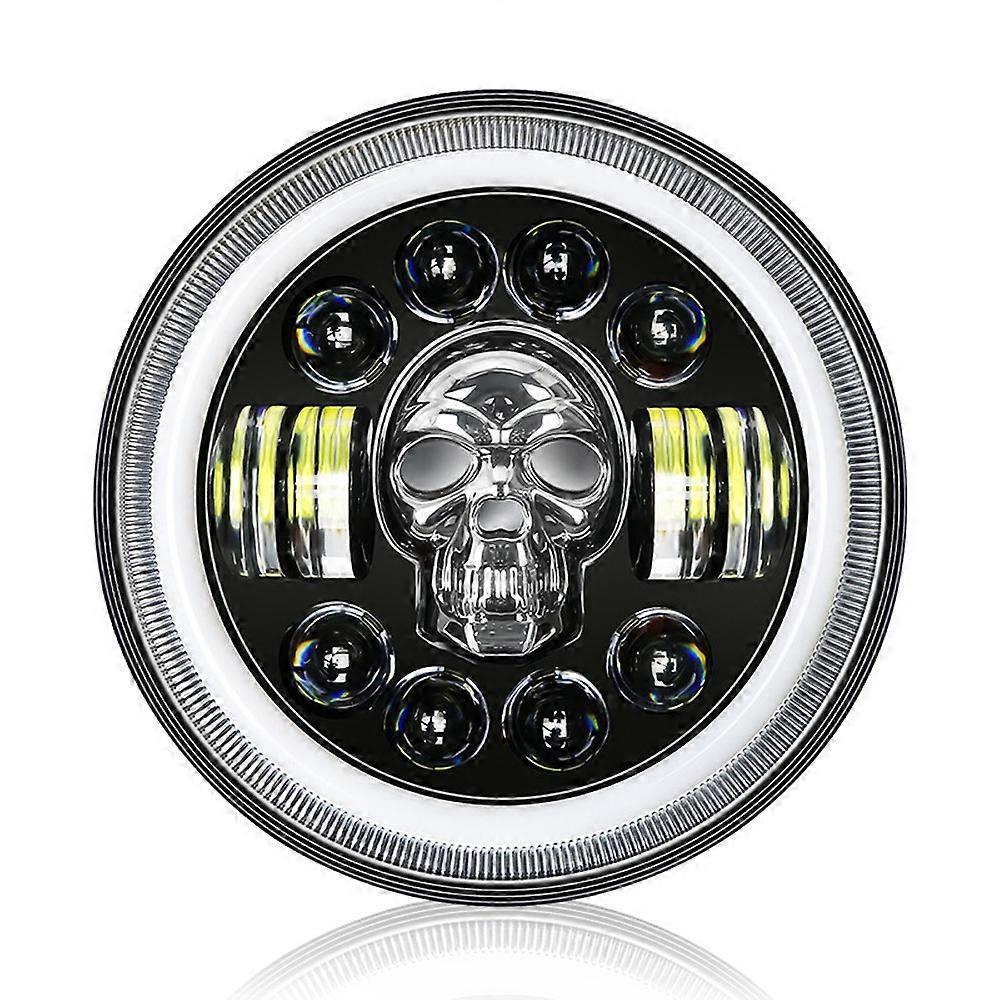 7-zoll-motorradscheinwerfer, Rund, Rgb-totenkopf-scheinwerfer, Angel Eye, Ip67 Wasserdicht Mit Mehreren Lichtmodi