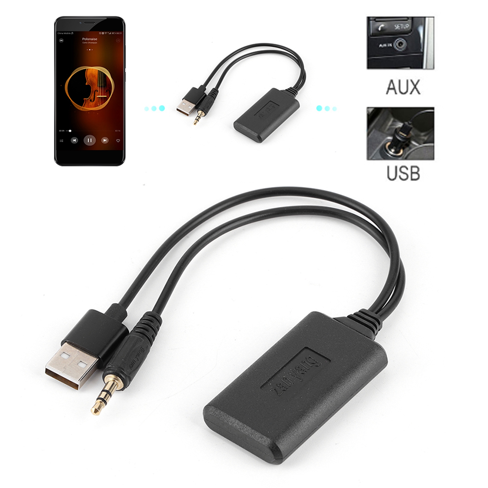 3,5-mm-/0,14-zoll-kfz-aux-audiokabel, Kabelloser Bluetooth-empfängeradapter, Hifi-stereo-musik-autozubehör