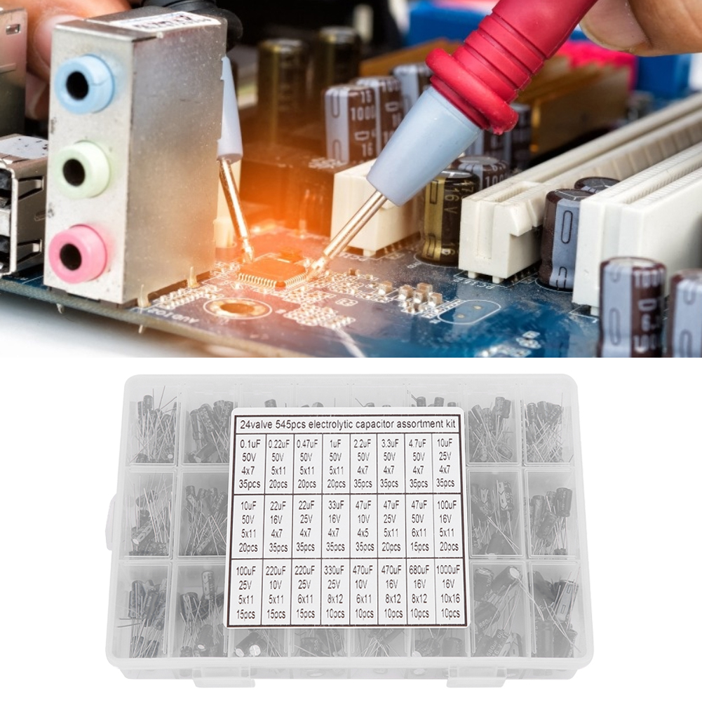 545-teiliges Sortiment An Aluminium-elektrolytkondensatoren (24 Modelle, 0,1 Μf–1000 Μf) Mit Aufbewahrungsbox