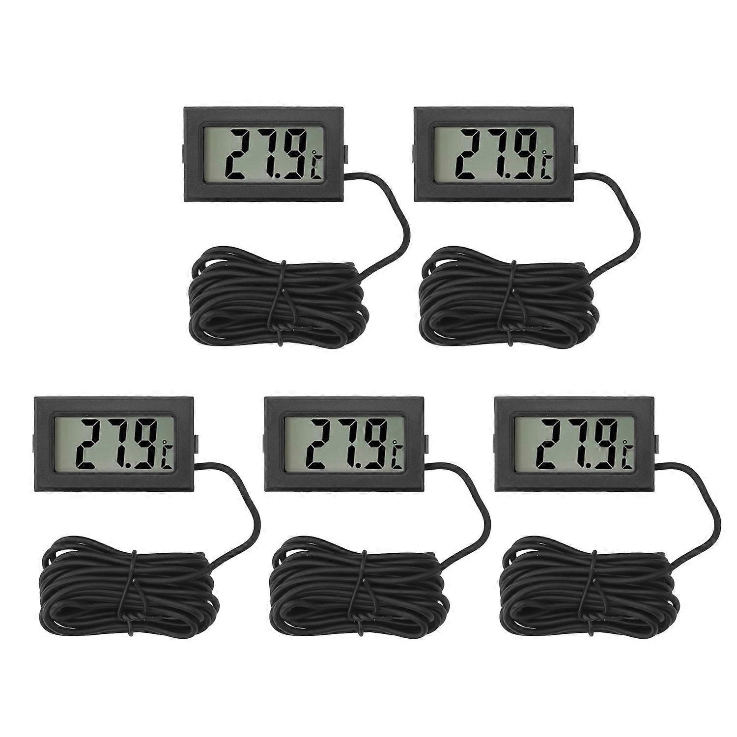 5er-pack Elektronisches Digitalthermometer, Schwarz, Mini-einbau-innentemperaturmesser