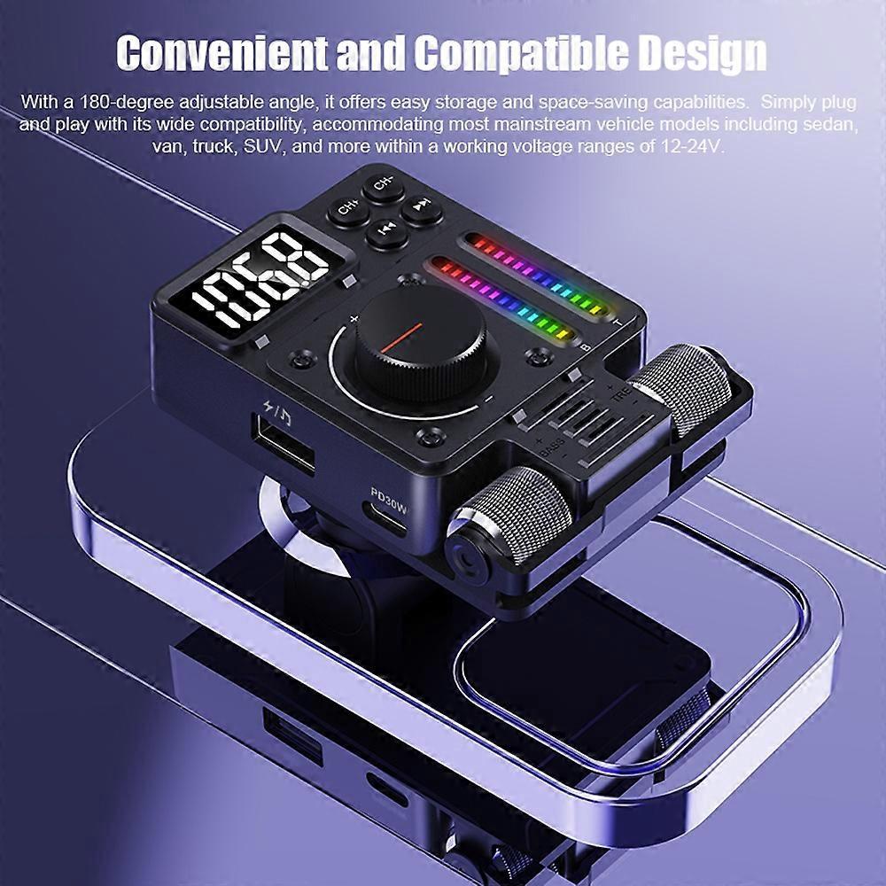 Auto-bluetooth-mp3-musikplayer Mit Fm-transmitter (pd30w) Und Usb-schnellladeadapter, Inklusive 1,2-zoll-led-display