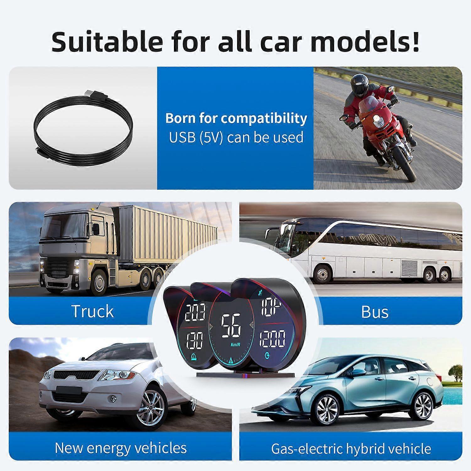 Head-up-display Für Autos, Universelles 5-zoll-head-up-display, Digitaler Gps-tachometer Mit Geschwindigkeitsanzeige