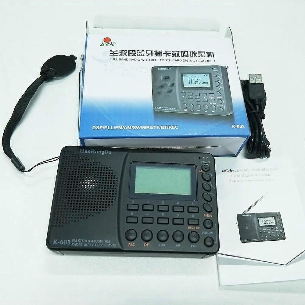K-603 Vollbandradio Mit Am/fm/sw-empfang, Kurzwellenempfang, Stereo-lautsprecher, Unterstützt Tf-karten Und Usb-aufnahme, Sleep-time-funktion – Schwarz