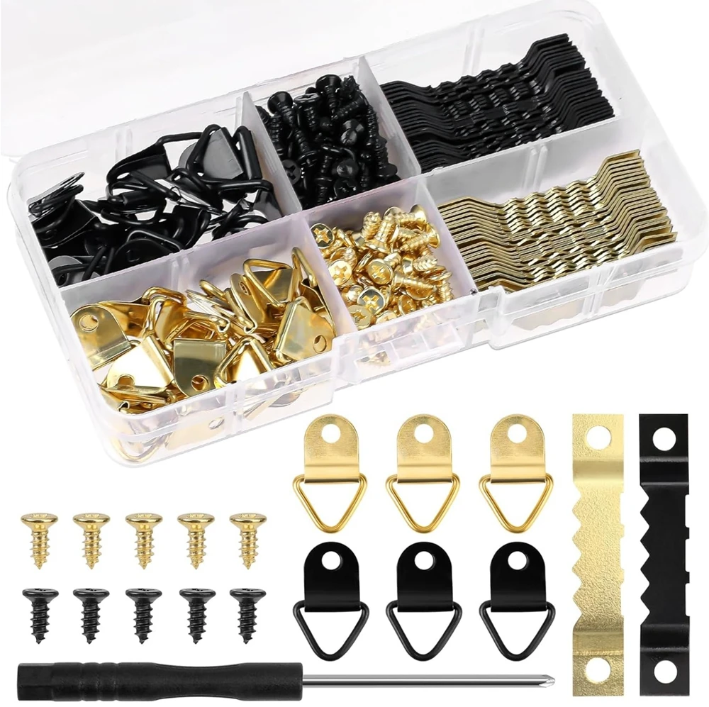 252-teiliges Set Häkelarbeiten Fixierung Murale Sans Trace – Ensemble Crochets À Tableaux, Accroches Murales, Clous En Métal Pour Cadres Photo, Porte-manteaux, Dekoration Maison – Or Noir