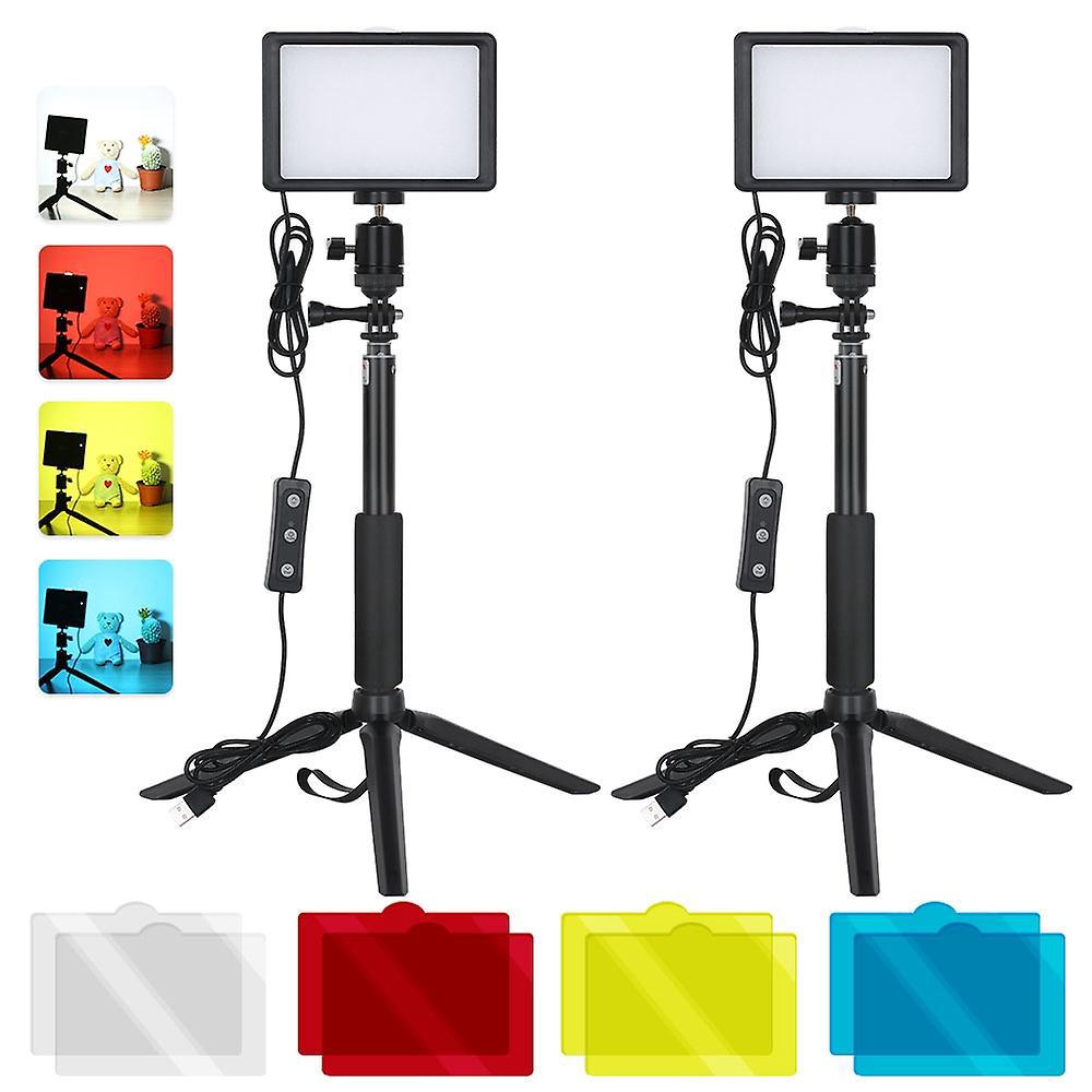 Set Aus 2 Usb-led-videotischlampen Mit 2 Dimmbaren 5600k-akzentleuchten + 2 Ausziehbaren Stativen