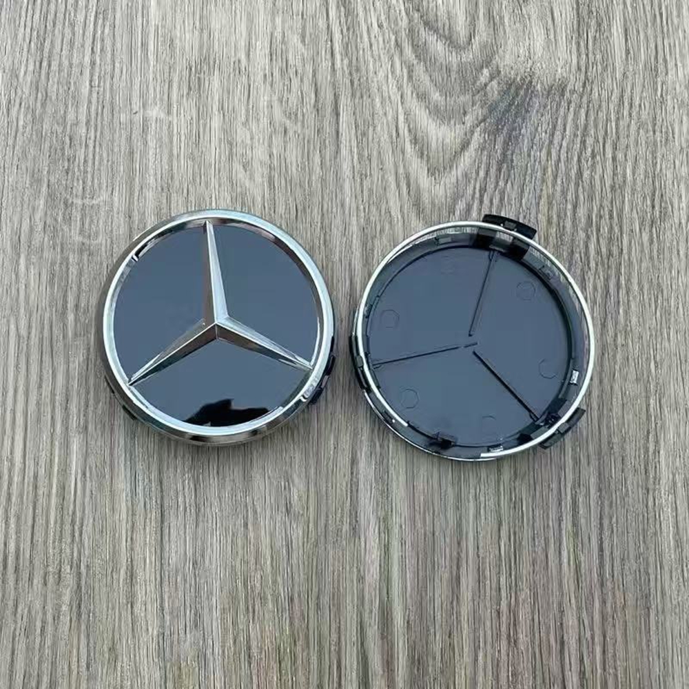 Satz Mit 4 Radnabenkappen (75 Mm) Für Mercedes C, E, Glk, Glc, Cls, Ml, Abr, Dreieckige Felgennabenkappen Im Alten Stil, Glänzend Schwarz, 4 Stück