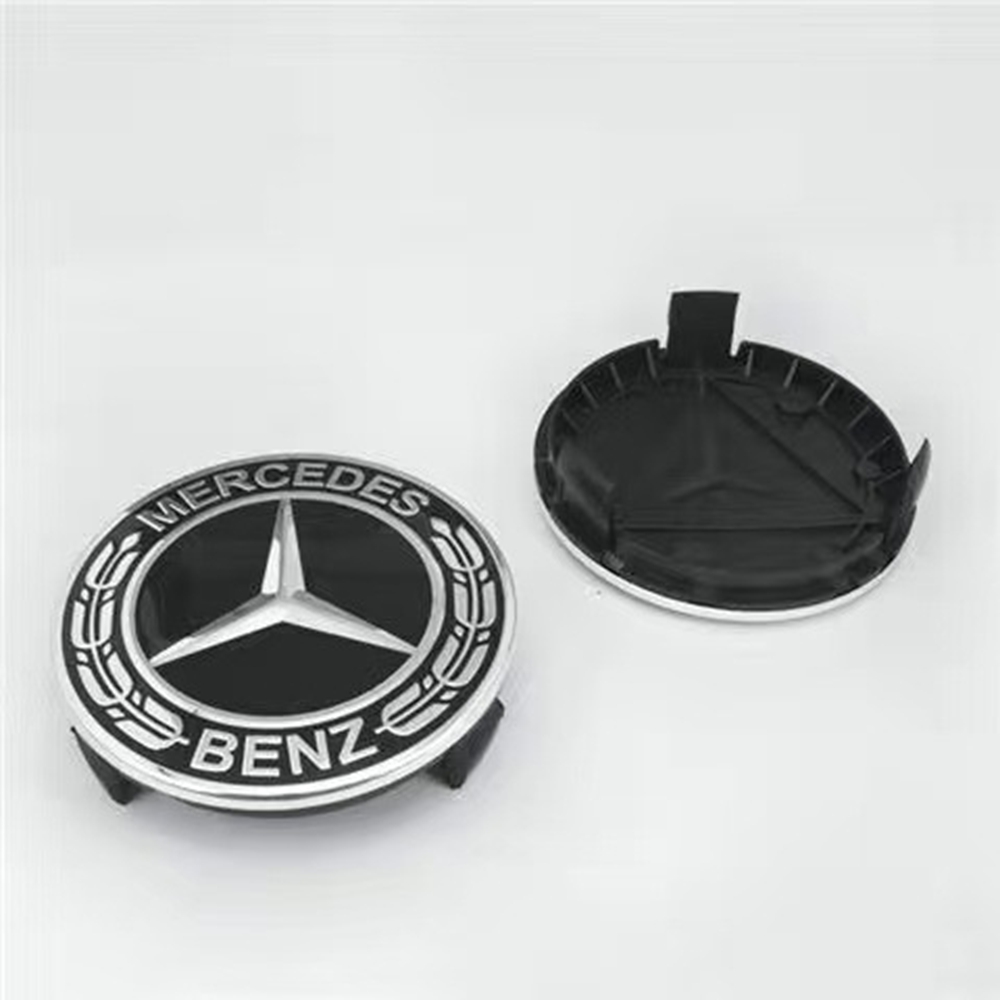 Satz Mit 4 Radnabenkappen (75 Mm) Für Mercedes C/e/glk/glc/cls/ml-klasse, Neue Version Mit Felgenmitten-emblem, Sportliches Autozubehör, 4 Stück, Schwarz