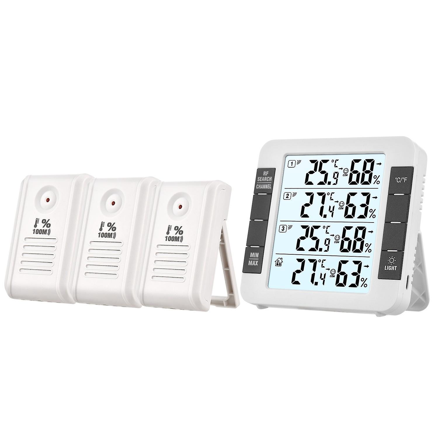 Digitales 3-kanal-thermometer/hygrometer Für Innen Und Außen Mit 100-m-fernsensor Und Hintergrundbeleuchtung