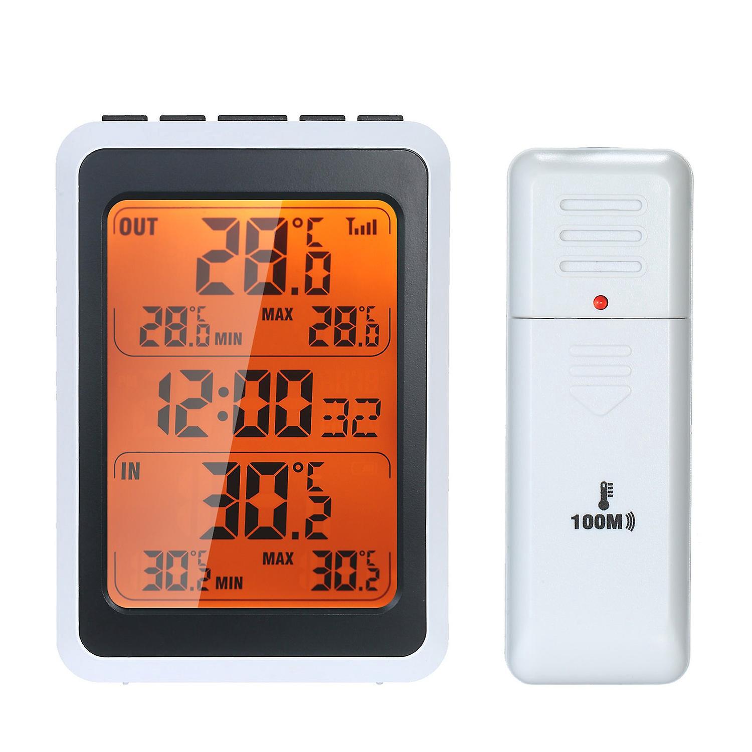 Kabelloses Digitales Innen-/außenthermometer Mit Wecker Und Uhr, Reichweite Bis Zu 100 Meter