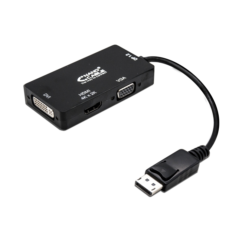Nano Cable - Nanokabel - Displayport Zu Vga / Dvi / Hdmi Konverter - 3 En 1 - 15cm - Schwarz
