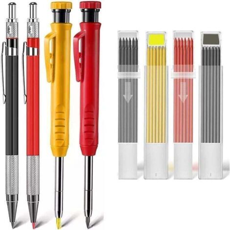 Pair 4-teiliges Set Mechanischer Zimmermannsbleistifte Mit Integriertem Anspitzer Und 40 Minen, Robuste Holzbearbeitungsbleistifte Mit Tiefem Loch Für Baustellen Und Holzbearbeitung
