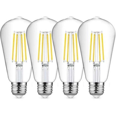 Pair E27 St64 Led-filamentlampe, Vintage-kaltweiß, 8 W, 6500 K, Vintage-edison-glühbirne, Retro-antiklampe, Entspricht Einer 80-w-glühbirne, 4er-pack