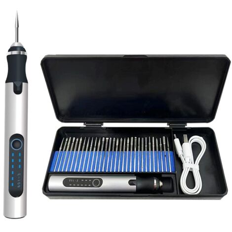 Pair Stylo Graveur Électrique, Graveur Électrique Mini Outil Graver Bricolage, Mini Stylo De Gravure Usb Rechargeable Stylo Graveur Multifonctionnel, Pour Bijoux Métal Verre Pierre Plastique Bois, Arg