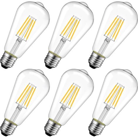 Pair 8-w-led-filamentlampe E27 St64, Edison-glühbirne, Entspricht Einer 60-w-glühbirne, 2700 K Warmweiß, 6er-pack [energieklasse E]