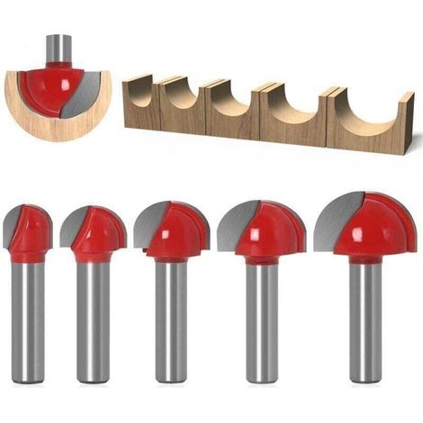 Pair Rundboden-holzfräser, 5-teiliges Set, 8-mm-schaft, 12/16/19/22/25,4 Mm, Hartmetall-nutfräser Für Fräswerkzeuge