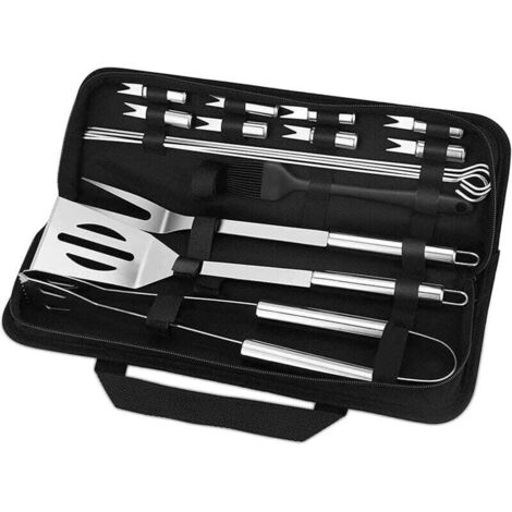 Pair Ensemble D'Outils De Barbecue, Barbecue Ustensiles En Acier Inoxydable Pour Grillade Avec Boîte De Rangement/spatule/fourchette/pince/brochettes Et Pinceau Pour Extérieur/camping/jardin, 16pcs