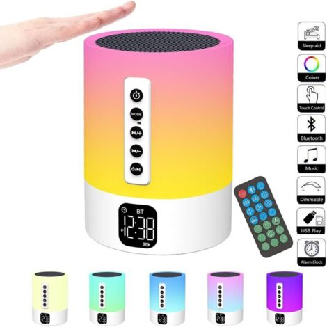 Pair Enceinte Bluetooth Reveil Veilleuse, Lampe De Chevet Tactile Avec Machine À Bruit Blanc, Haut-parleur Bluetooth Veilleuse Enfant Réveil Lumineux Idee Cadeau Ado Fille,enfant, Femme, Anniversaire,
