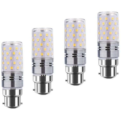 Pair Led-maiskolbenlampen B22, 12 W, Entspricht 100 W Glühlampe, 1200 Lm, Warmweißes 3000 K, Dekorative Kerzenfassung B22, Nicht Dimmbare Led-lampe, 4er-pack [energieklasse A+]