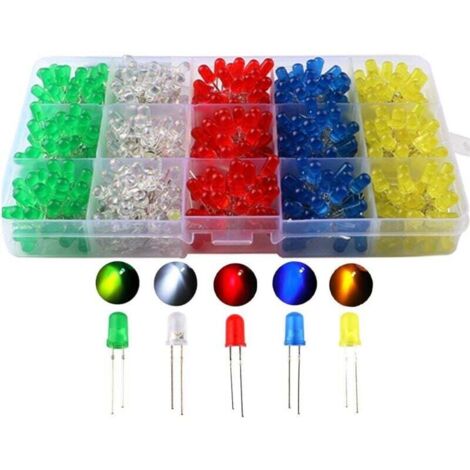 Pair 500 Stück X 5 Mm Led, Diffus, 2-polig, Rund, Weiß/rot/gelb/grün/blau, Set (5 Farben X 100 Stück)