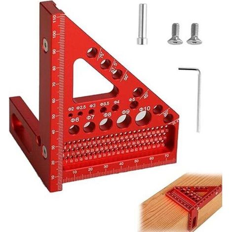 Pair 3d-winkel – Verstellbarer Winkel Von 22,5° Bis 90° – Hochpräzises Holzbearbeitungswerkzeug Aus Aluminiumlegierung – 3 In 1: Markieren/bohren/messen – Geeignet Für Schreiner Und Ingenieure (rot)