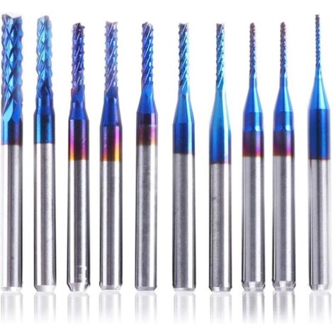 Pair 10 Stück Nano-blau-beschichtung Cnc-fräser, 0,8–3 Mm, 1/8-zoll-schaft