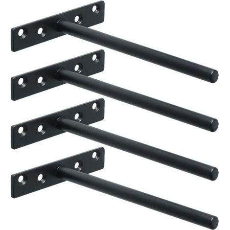 Pair Wandregalhalterungen Mit Unsichtbarer, Schwebender Befestigung, Metallträger, Verdeckte Schwebende Holzregalhalterungen Mit Montagematerial, Mattschwarz, 4 Stück