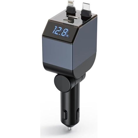Pair 4-in-1 Usb-c-autoladegerät, Pd30w Schnellladung, Zwei Einziehbare Kabel, Led-voltmeter, Handy-ladegerät, Für Ios, Android, 12–24 V, Max. 84 W