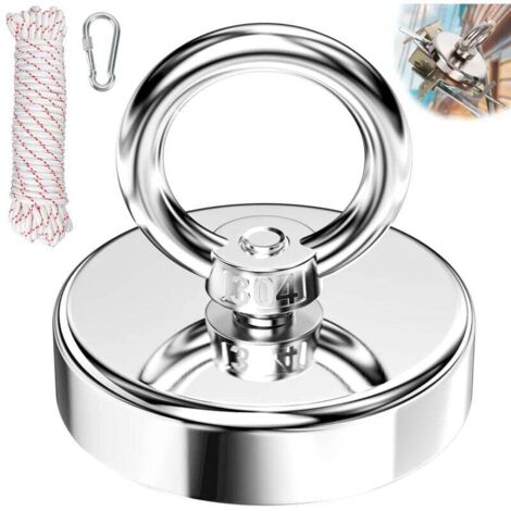 Pair Superstarker Angelmagnet, 55 Mm Durchmesser, Magnethaken, Runder Topfmagnet Zum Magnetangeln, Bergung Im Fluss, Outdoor-abenteuer Mit 4 Mm X 10 M Seil