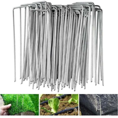 Pair Packung Mit 100 Gartenbefestigungspfählen - 150 X 40 Mm Ø 0,25 Mm Verzinkte Stahl-u-förmige Befestigungspfähle Für Unkrautvlies, Zäune Und Netze