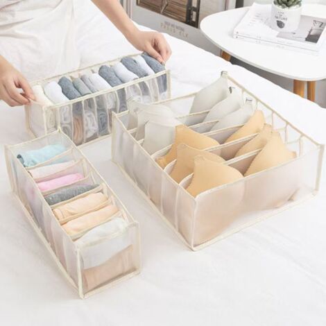 Pair 12 Pcs Organisateur De Tiroir De Sous-vêtements Boîte De Rangement Pliable Boîte De Rangement À Tiroirs De Grande Capacité Pour Ranger Sous-vêtements, Chaussettes, Soutiens-gorge，superma, Beige