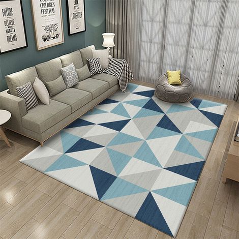 Pair Moderner Teppich Mit Geometrischem Muster Für Wohnzimmer, Schlafzimmer, Flur Und Esszimmer, Blau – 120 X 160 Cm
