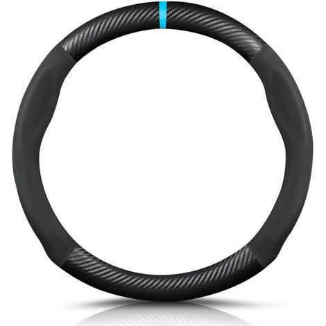 Pair Runde Lenkradhülle Aus Carbonfaser Und Mikrofaser-pu-leder, Rutschfest, Atmungsaktiv, Für Sportwagen Mit 38 Cm (15 Zoll) Durchmesser – Schwarz/blau