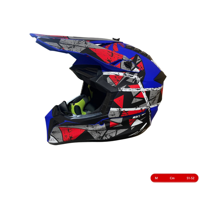 Motocross-/enduro-helm Für Motorrad, Atv, Fahrrad – Größe M (51–52 Cm), Mattblau Mit Rotem/grauem Design