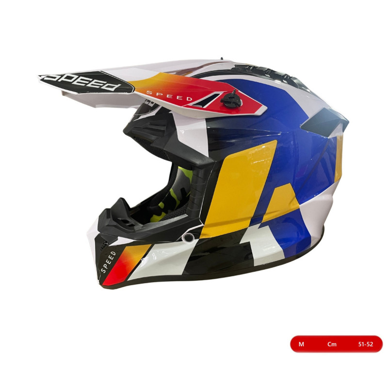 Motocross- Und Enduro-helm Für Motorrad, Atv, Fahrrad – Größe M (51–52 Cm), Weiß Mit Gelb-blauem Design