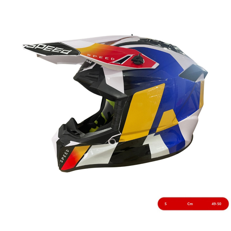 Kinder-motocross-/enduro-helm Für Motorrad, Atv, Fahrrad – Größe S (49–50 Cm) Weiß Mit Gelb-blauem Design