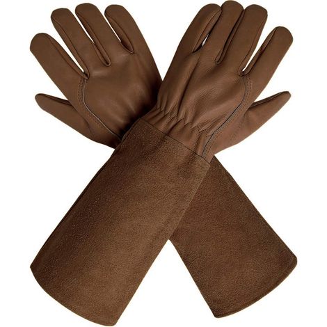 Pair Rindsleder-schnitthandschuhe, Extra Lange Ärmel, Dornenfest, Für Gärtner, Größe S, Braun