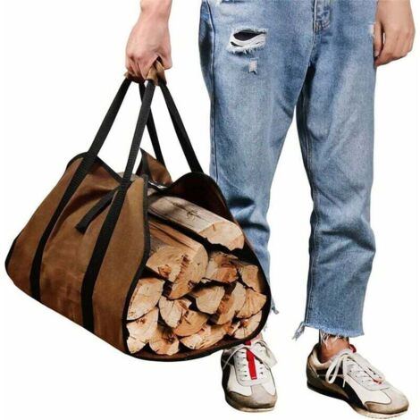 Pair Große Brennholztragetasche, Brennholztasche Aus Canvas, Wasserabweisende Brennholztragetasche, Faltbares Kaminzubehör, Ideal Für Holzöfen, Camping, Strand (braun)